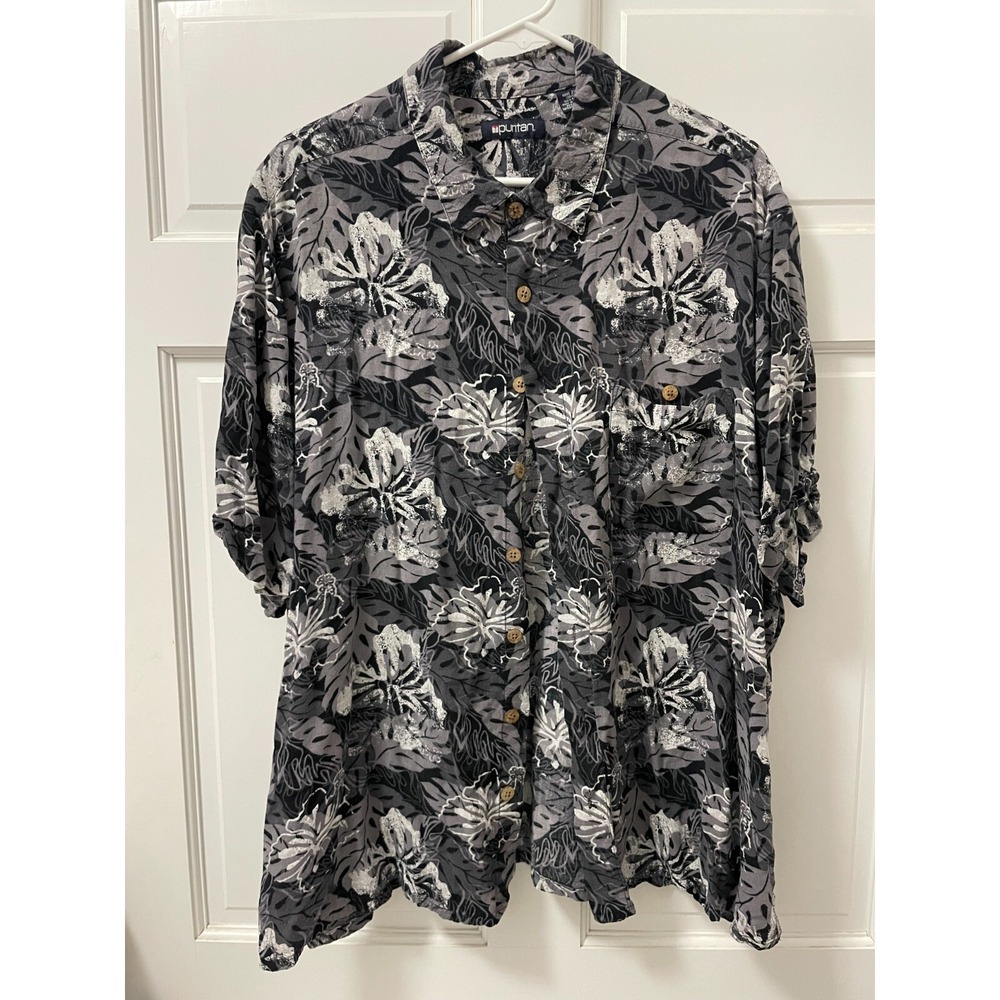 Men's 2XL Puritan Button Up Tropical Hibiscus Short Sleeve Shirt - Picture 1 of 5